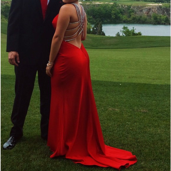 Red Beaded back detail prom dress - Picture 1 of 7